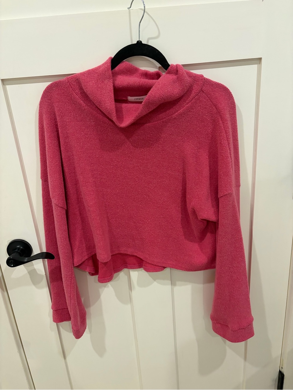 Pink cropped cowl neck sweater
